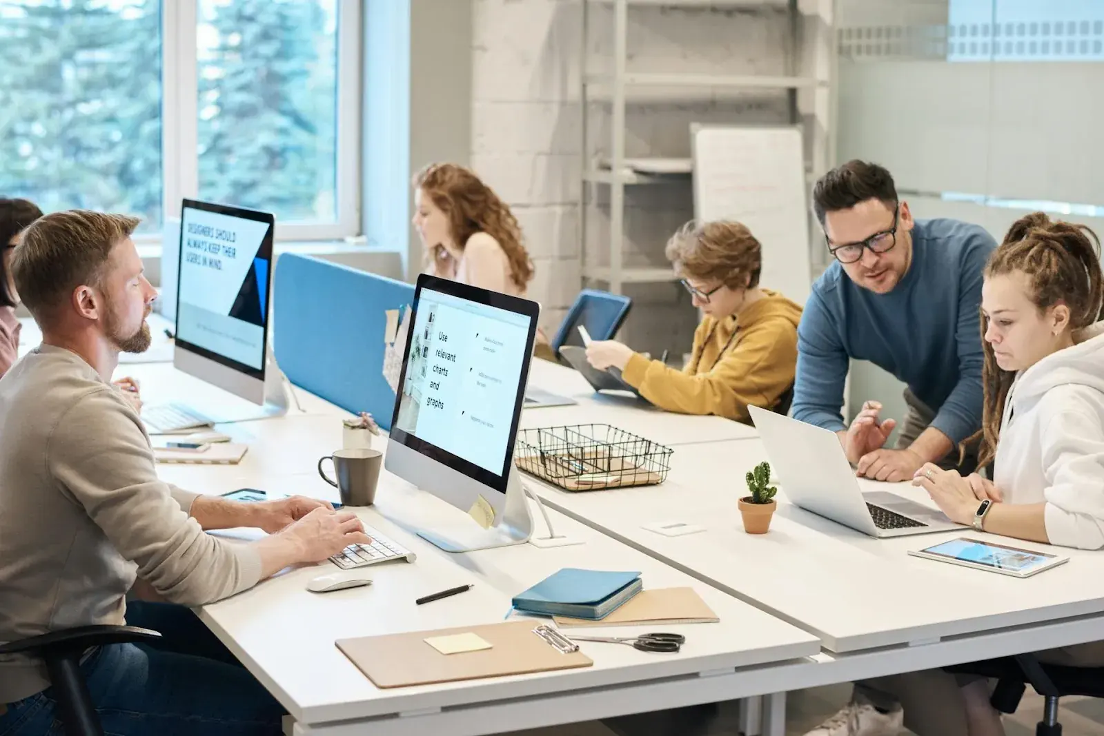 Six people working in an office
