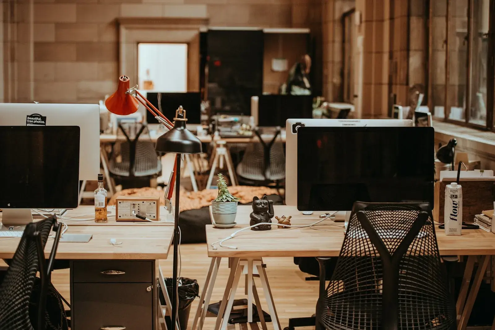 An empty office with a few desks