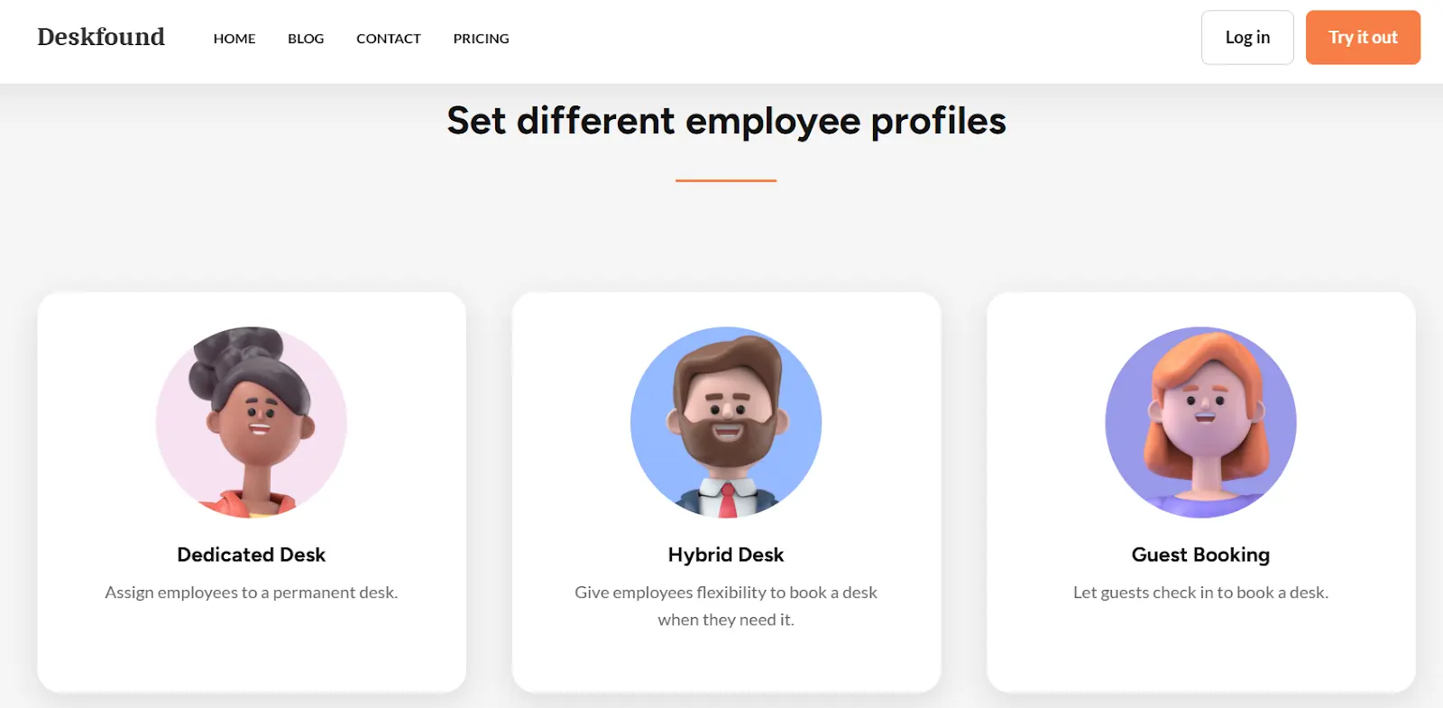 A screenshot of Deskfound’s features page